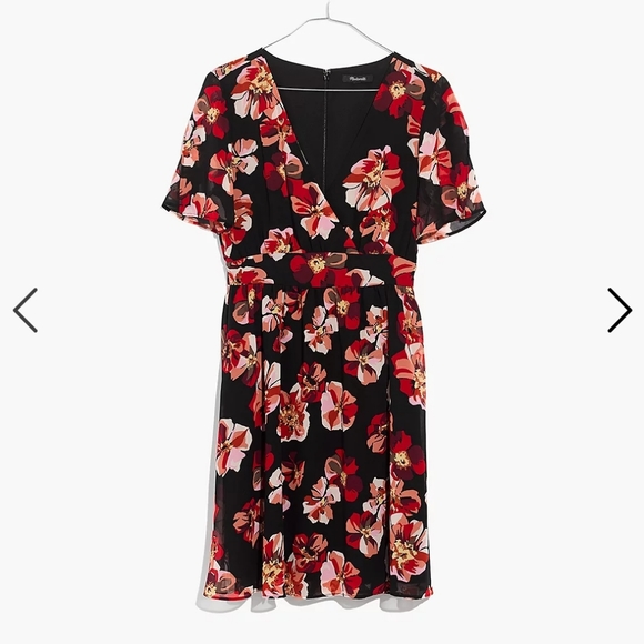 MADEWELL TULIP-SLEEVE IN FRENCH ROSE FAUX-WRAP MINI DRESS SIZE 2 - Picture 2 of 16